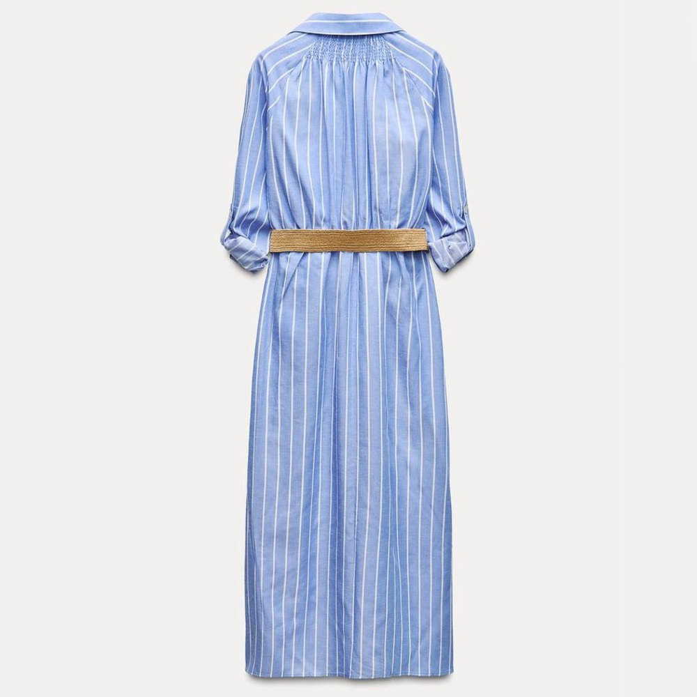 Zara Blue and White Striped Midi Shirt Dress - Picture 10 of 14